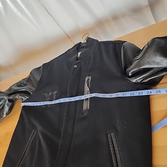 Nike NSW Canarinho Destroyer Bomber Jacket Mens Large Black Leather Wool Retro - Picture 3 of 15